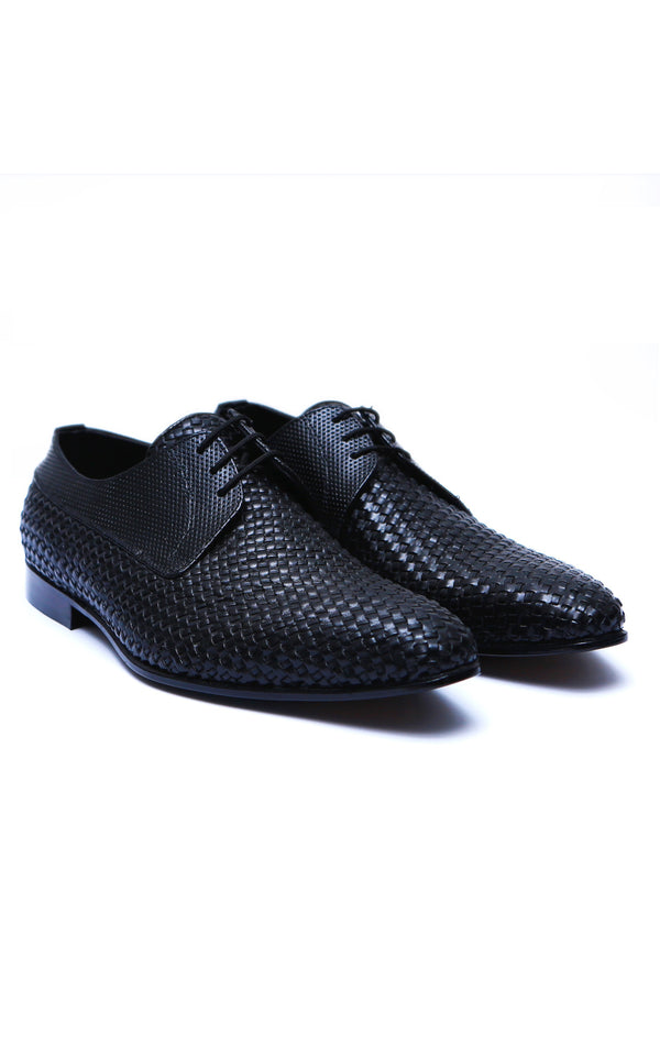 Knitting Lace-Up Separated Black Leather Shoes