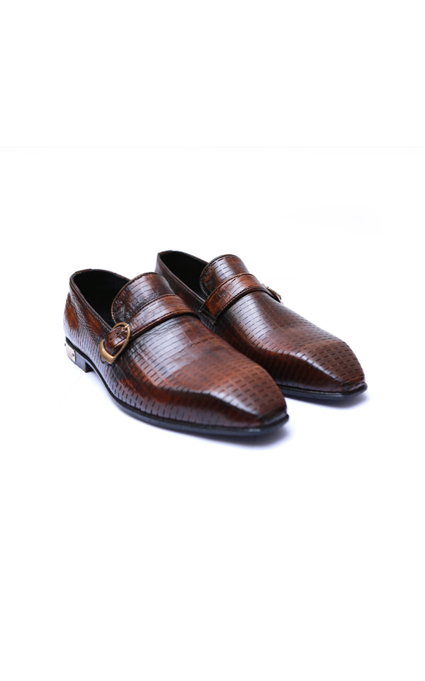 Half Knitting Single Monk Leather Shoes in Two Tone