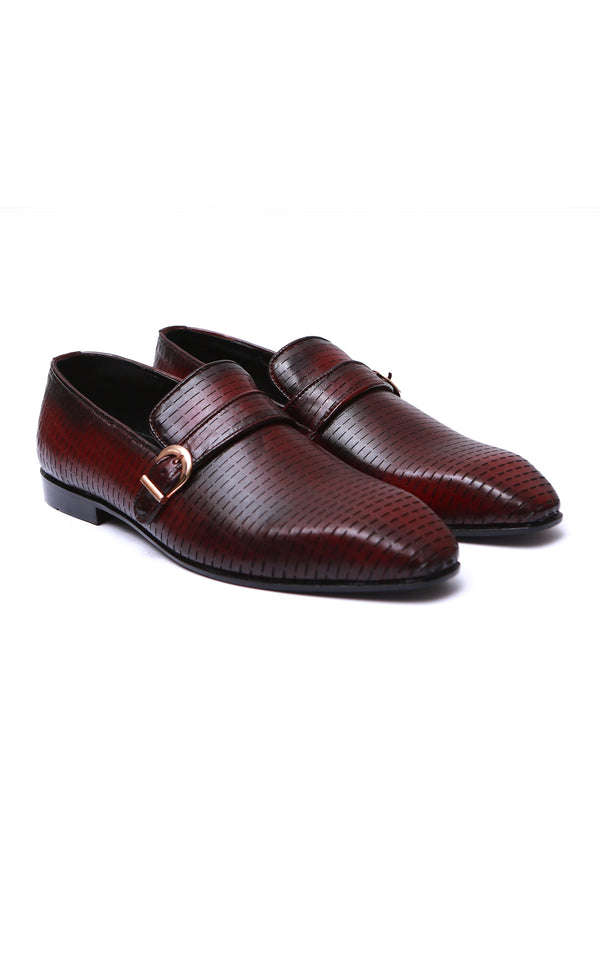 Half Knitting Single Monk Leather Shoes in Maroon