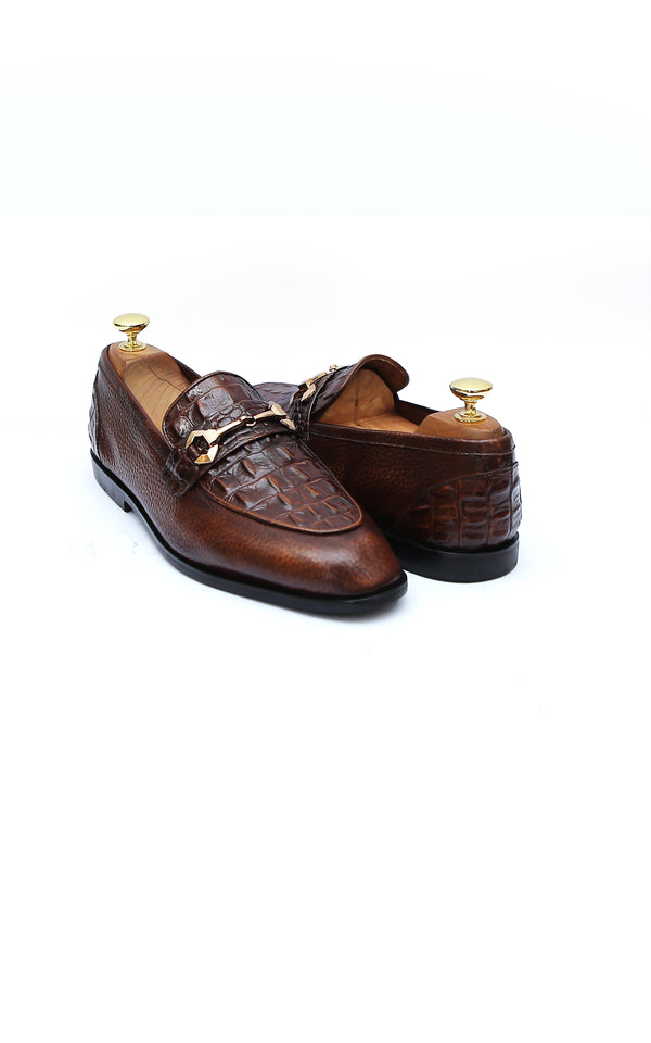 Croc Leather Shoes With New Buckle In Two Tone
