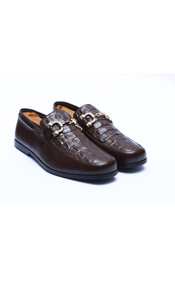 Soft Croc Leather Loafer Shoes in Brown