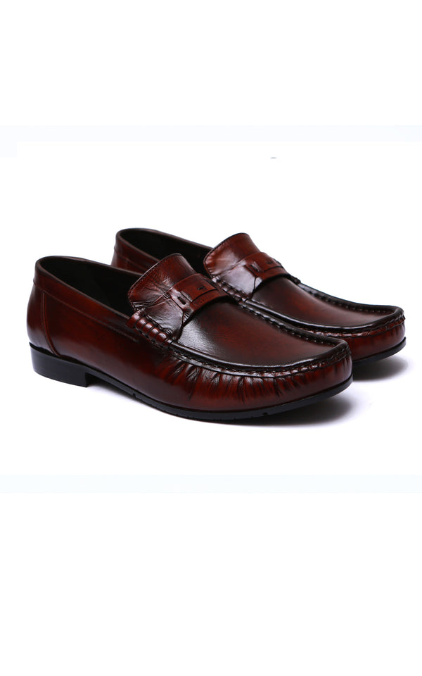 Plain Leather Loafer Shoes Two Tone Rubber Sole