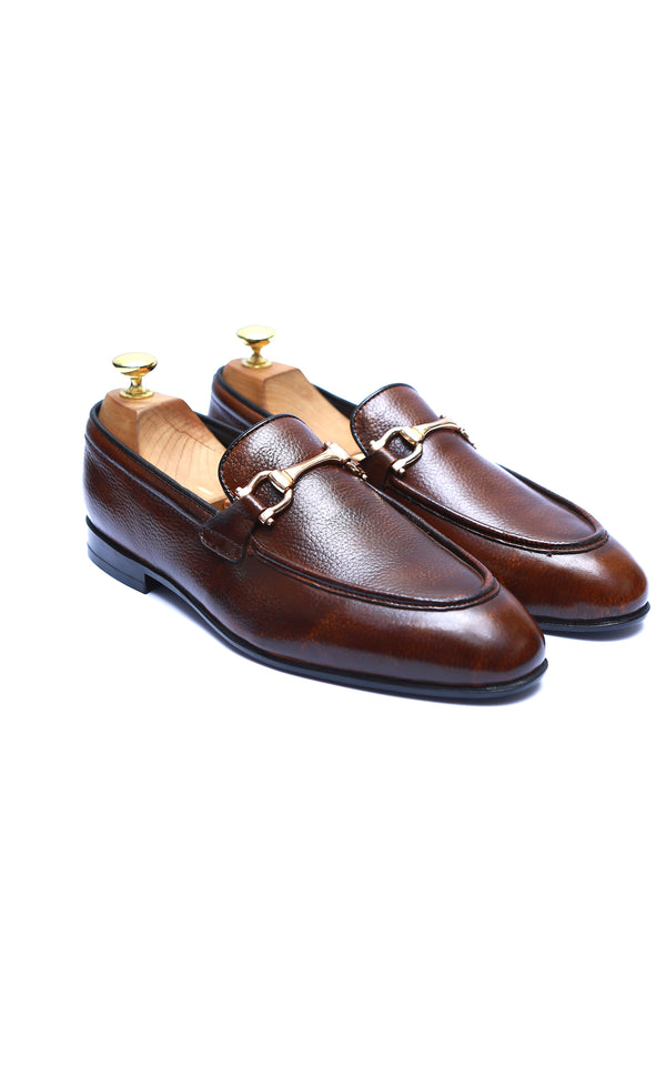 Loafer In Plain Leather with Metal Buckle Two Tone