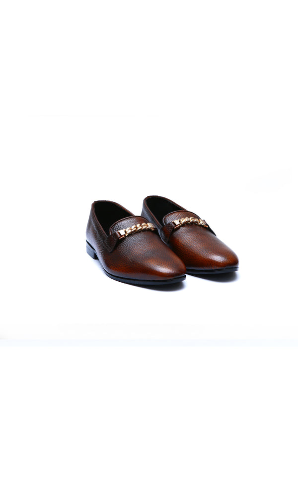 Mild Leather Loafer Shoes With Buckle In Two Tone