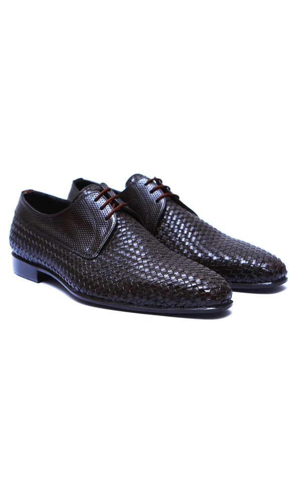 Knitting Lace-Up Separated Brown Leather Shoes