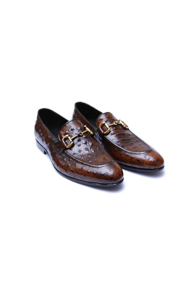 Ostrich Leather Shoes With Buckle In Two Tone