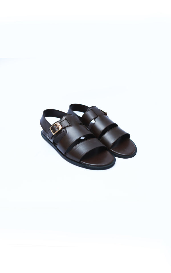 Leather Sandal With Rubber Sole in Brown