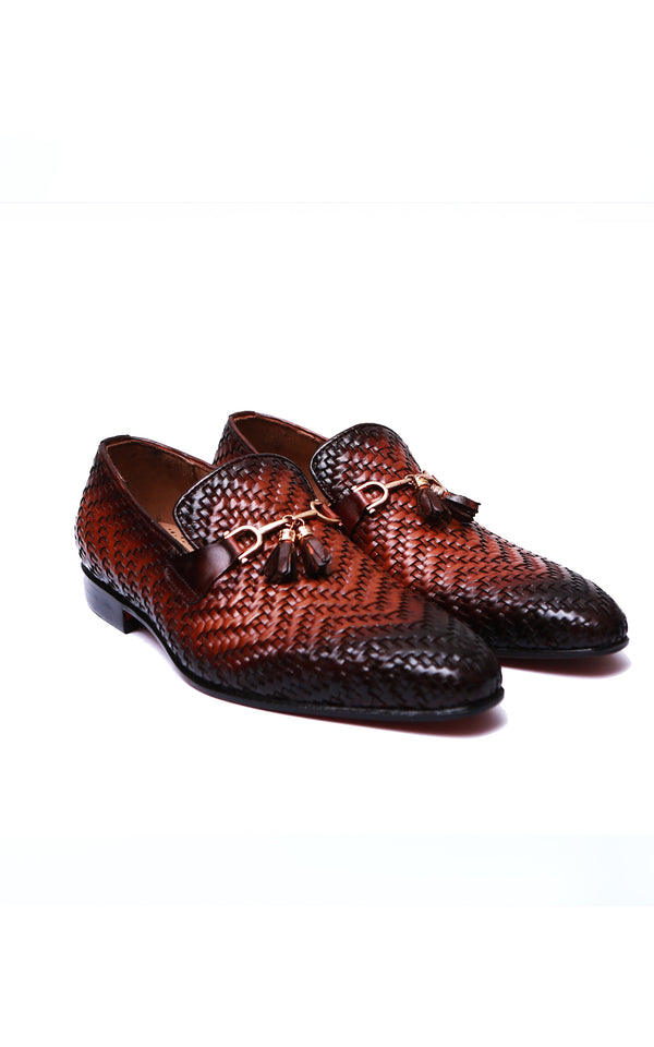 Knitting Tassel Driving Loafers Shoes In Two Tone