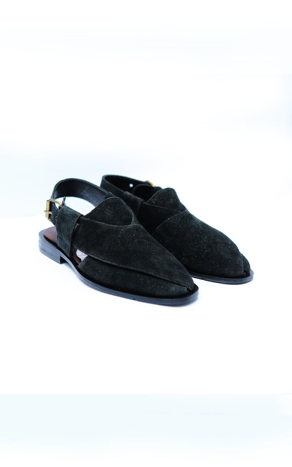 Pure Suede Leather Peshawari Chappal Black