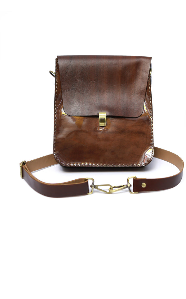 Patent Leather Side Purse in Brown