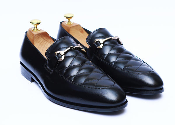 Leather Shoes Stylish Imprint Rubber Sole in Black