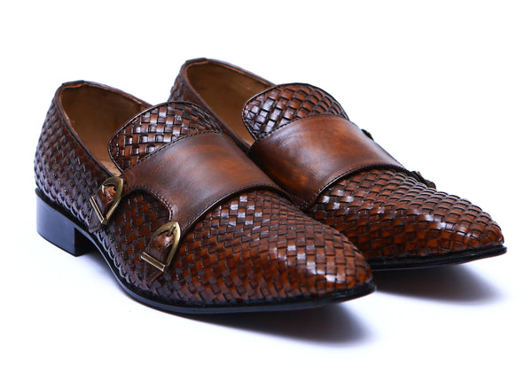 Double Monk Knitting Pointed Toe Two-Tone Shoes