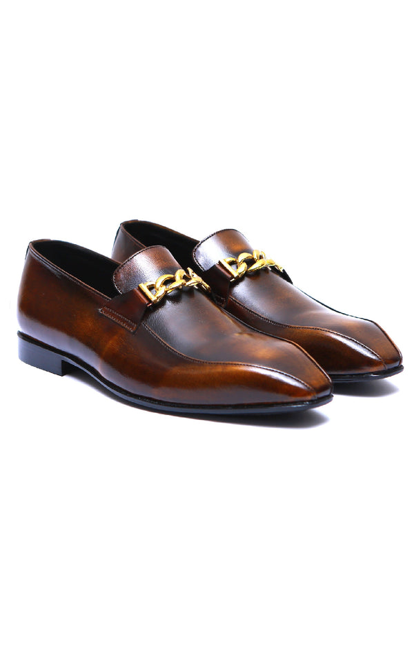 Men's Pointed Toe Formal Plain Leather Shoes With Buckle Two Tone