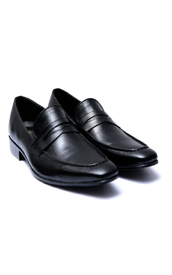 Plain Black Loafers Leather Shoes