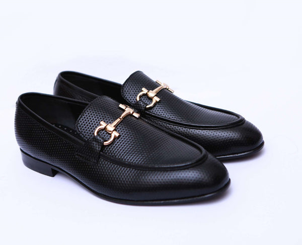 Men's Handmade Leather Shoes with Buckle In Black