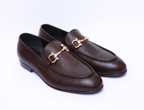 Men's Handmade Leather Shoes with Buckle In Brown