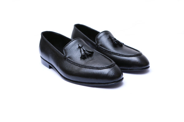 Loafer Tassel Style Leather Shoes In Black