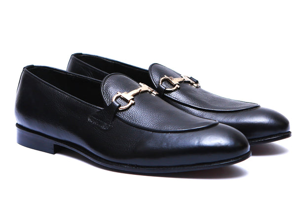 Men's Pure Plain Leather Shoes In Black Round